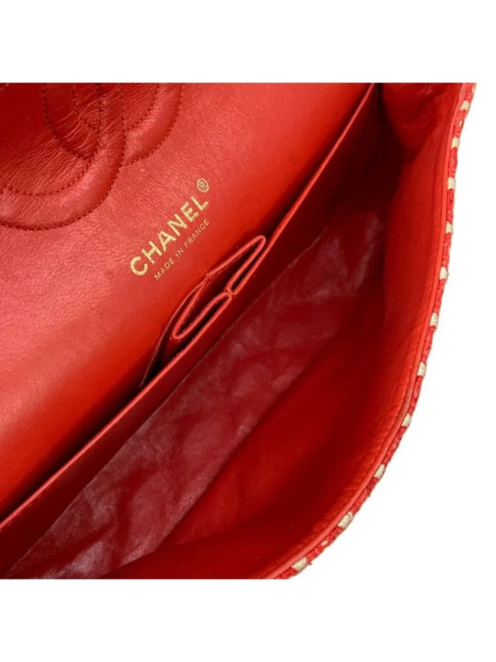 Chanel Shoulder Bag Double Flap Quilted Red Ivory Gold